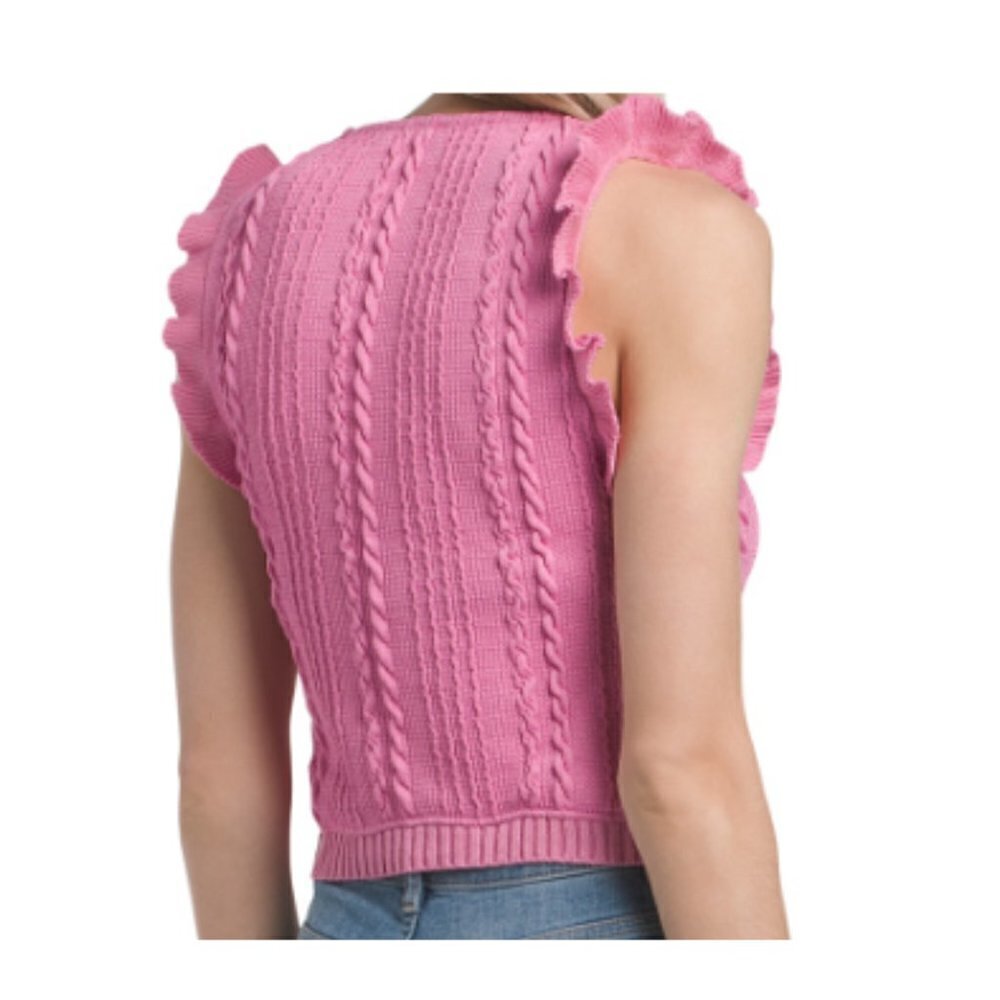 NWT Zara Sleeveless Ruffle Top Blouse Cable-Knit Pink Scoop Neck Stretch L - Picture 2 of 13